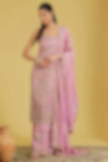 Pink Tissue Embroidered Gharara Set by MeenaGurnam at Pernia's Pop Up Shop