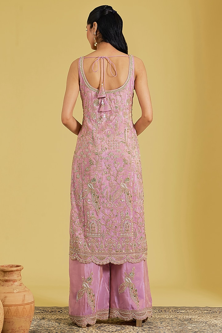 Pink Tissue Embroidered Gharara Set by MeenaGurnam at Pernia's Pop Up Shop