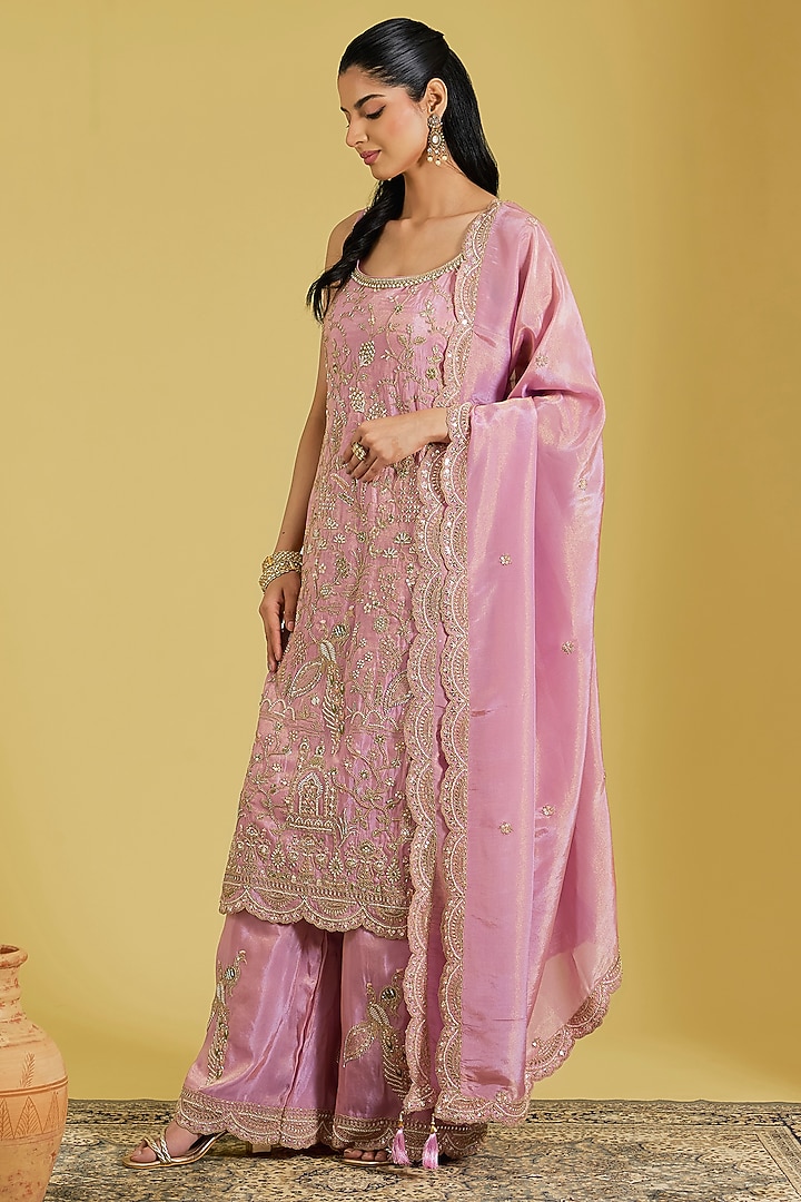 Pink Tissue Embroidered Gharara Set by MeenaGurnam at Pernia's Pop Up Shop
