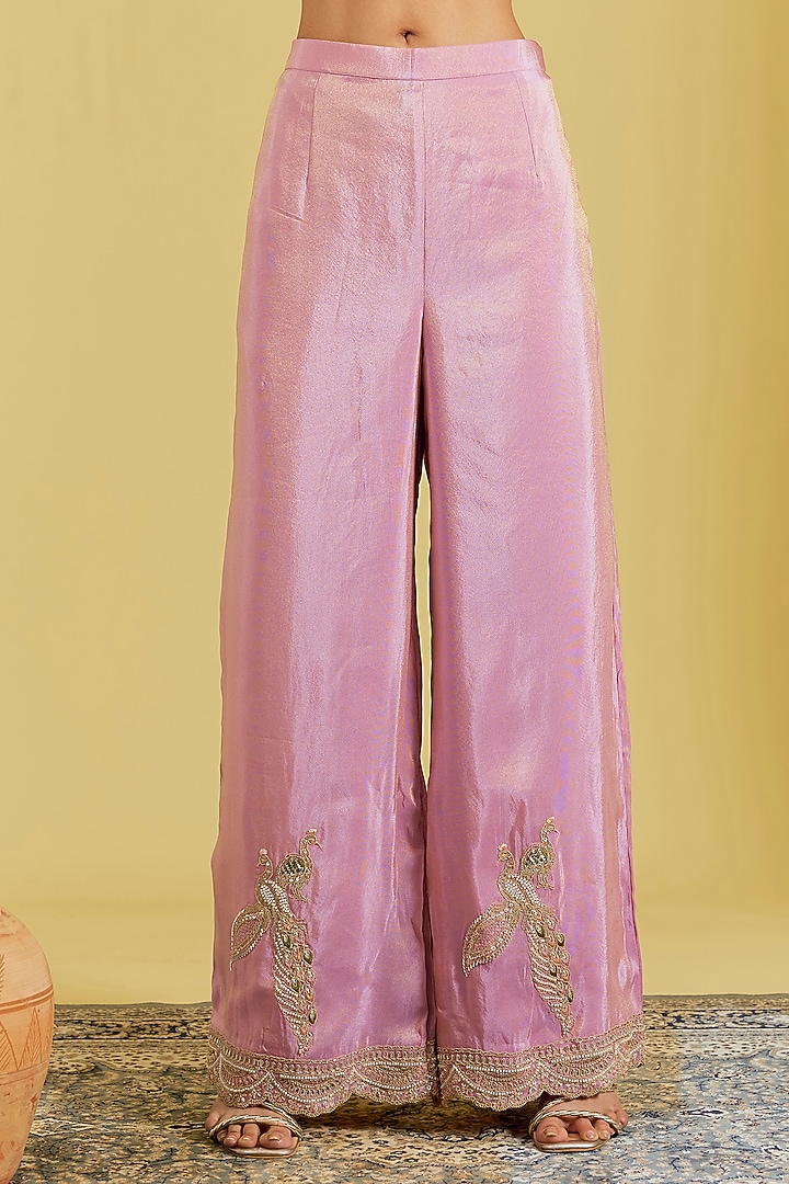 Pink Tissue Embroidered Gharara Set by MeenaGurnam at Pernia's Pop Up Shop