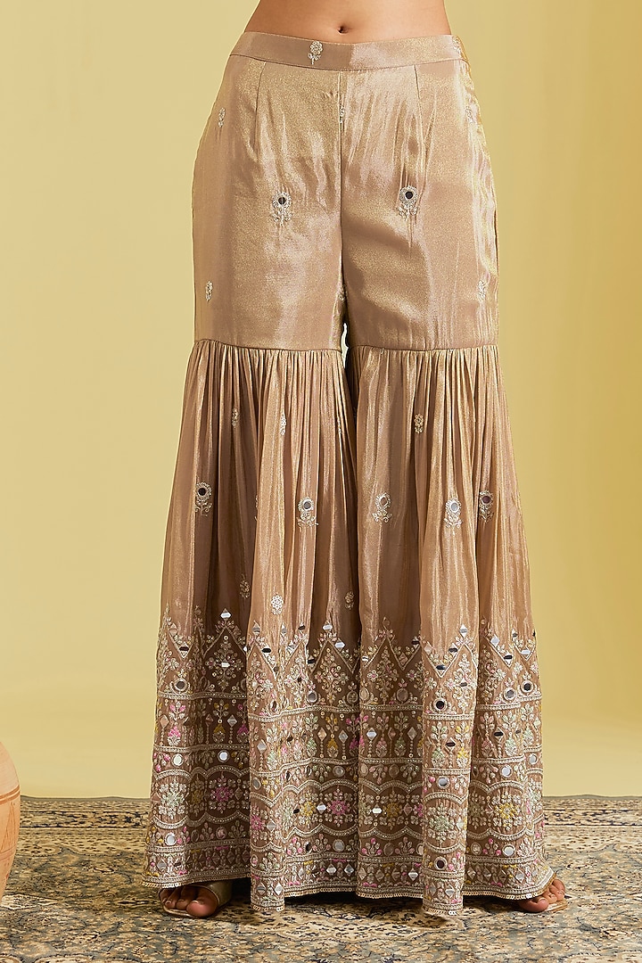 Mouse-Colored Tissue Embroidered Gharara Set by MeenaGurnam at Pernia's Pop Up Shop