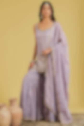 Lilac Tissue Embroidered Gharara Set by MeenaGurnam at Pernia's Pop Up Shop