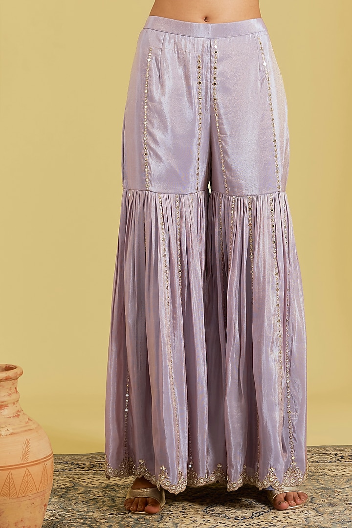 Lilac Tissue Embroidered Gharara Set by MeenaGurnam at Pernia's Pop Up Shop