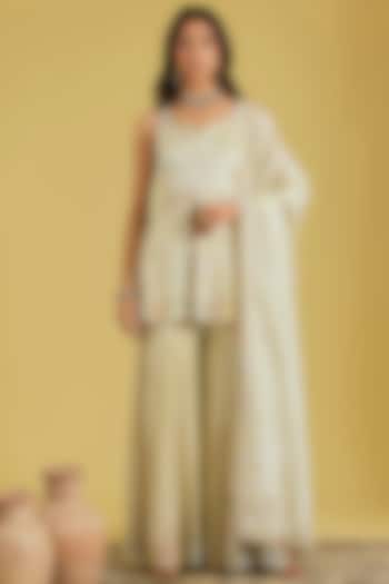 Gold Tissue Embroidered Gharara Set by MeenaGurnam at Pernia's Pop Up Shop