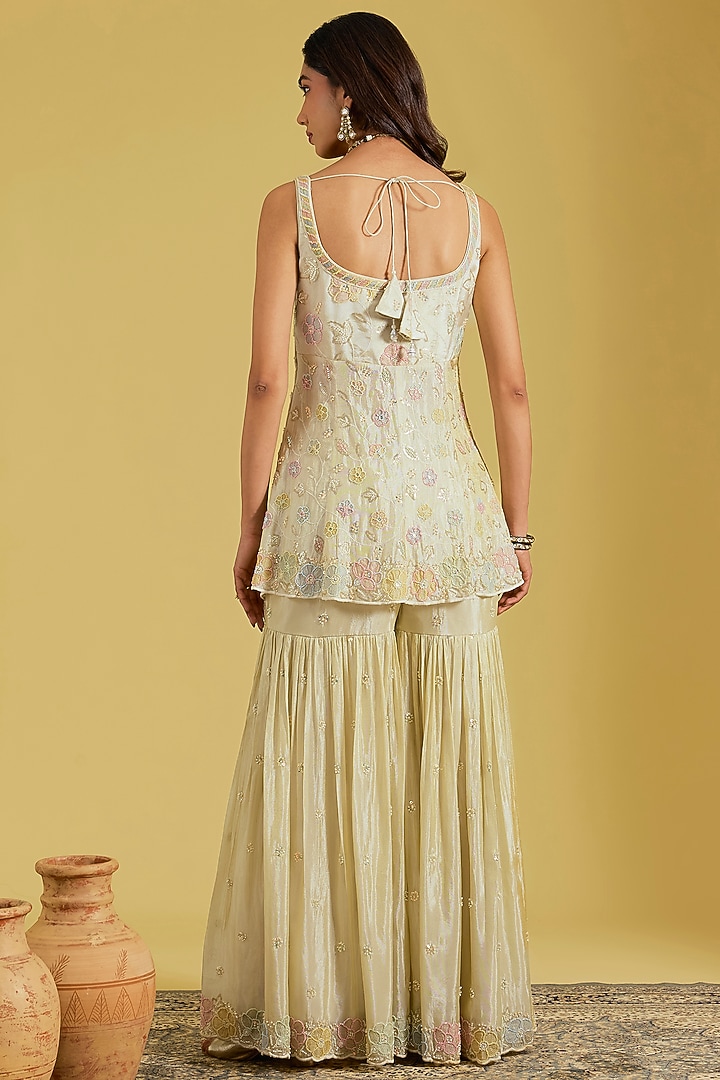 Gold Tissue Embroidered Gharara Set by MeenaGurnam at Pernia's Pop Up Shop