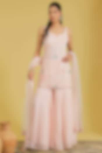 Pink Georgette Embroidered Gharara Set by MeenaGurnam at Pernia's Pop Up Shop