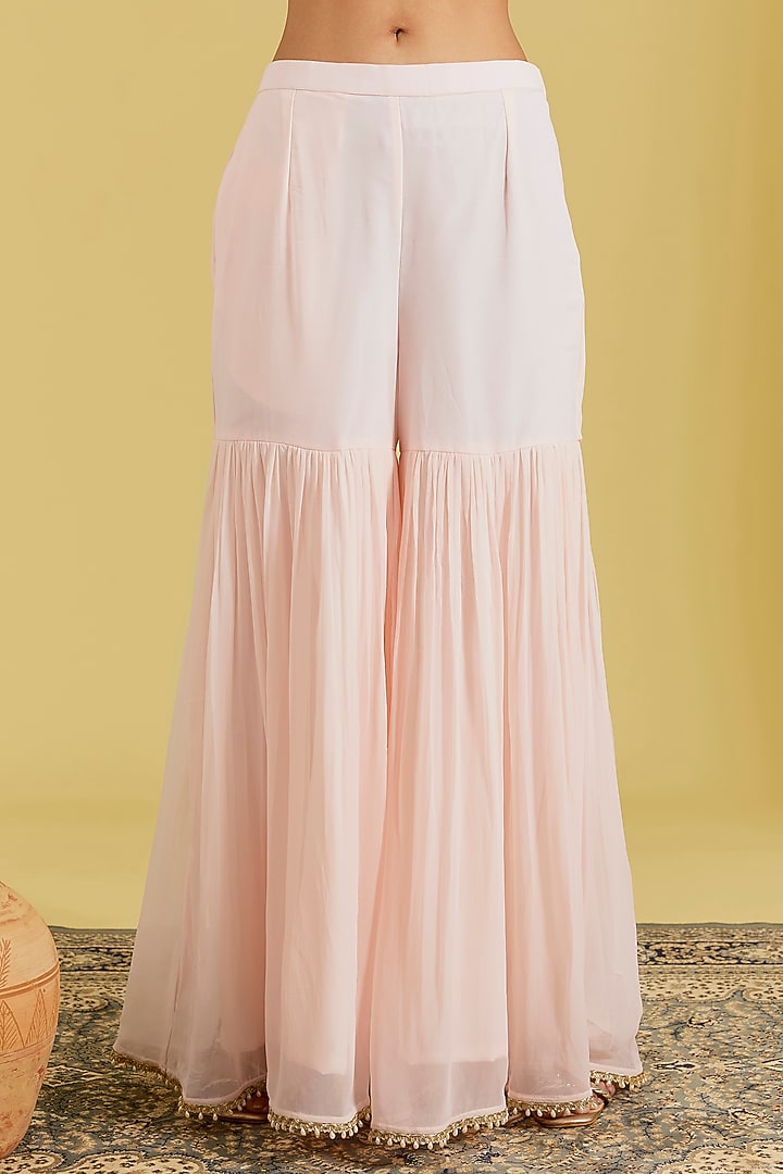Pink Georgette Embroidered Gharara Set by MeenaGurnam at Pernia's Pop Up Shop