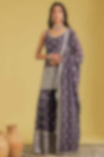 Purple Chinon Embroidered Gharara Set by MeenaGurnam at Pernia's Pop Up Shop
