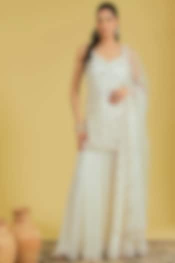 Ivory Net Embroidered Gharara Set by MeenaGurnam at Pernia's Pop Up Shop