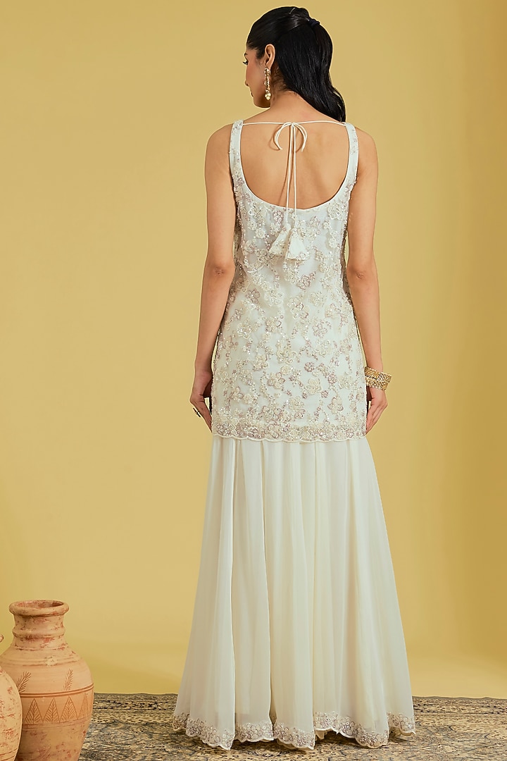 Ivory Net Embroidered Gharara Set by MeenaGurnam at Pernia's Pop Up Shop