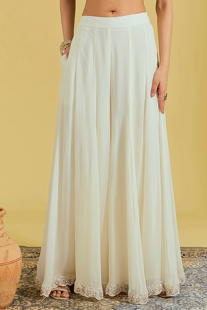 Ivory Net Embroidered Gharara Set by MeenaGurnam at Pernia's Pop Up Shop