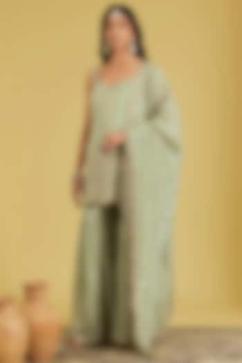 Pista Tissue Embroidered Gharara Set by MeenaGurnam at Pernia's Pop Up Shop