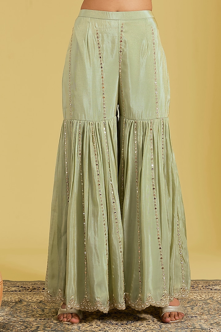 Pista Tissue Embroidered Gharara Set by MeenaGurnam at Pernia's Pop Up Shop