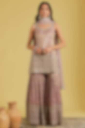 Rose Gold Tissue Embroidered Gharara Set by MeenaGurnam at Pernia's Pop Up Shop