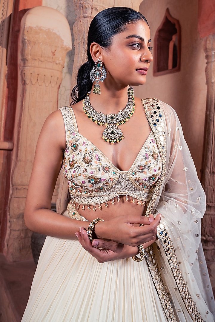 Beige Georgette Bridesmaid Lehenga With Thread And Sequins Work