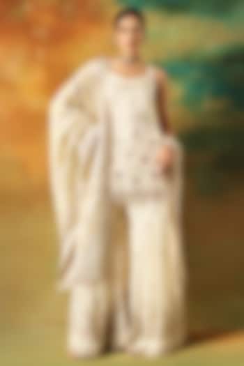 Ivory Organza Machine Embroidered Party Wear Sharara Set by MeenaGurnam at Pernia's Pop Up Shop