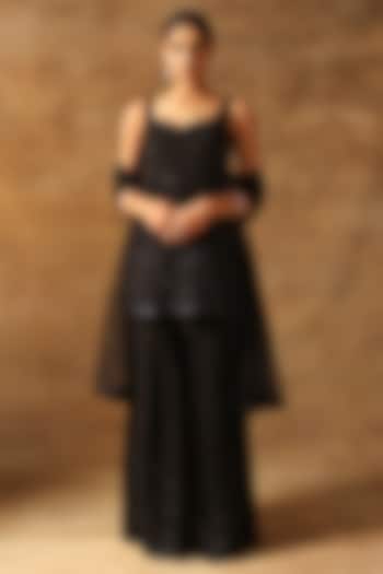 Black Viscose Georgette Cutdana Work Wedding Sharara Set by MeenaGurnam at Pernia's Pop Up Shop