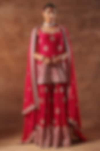 Magenta Viscose Georgette Cutdana Work Wedding Sharara Set by MeenaGurnam at Pernia's Pop Up Shop