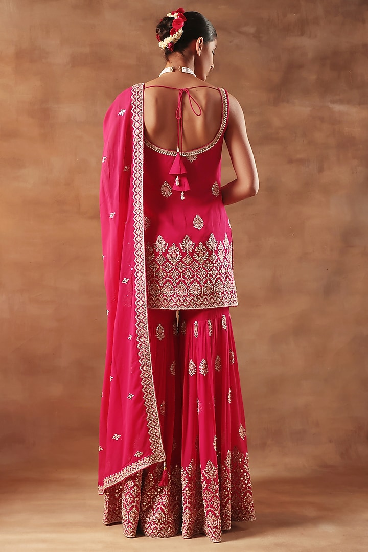 Magenta Viscose Georgette Cutdana Work Wedding Sharara Set by MeenaGurnam at Pernia's Pop Up Shop