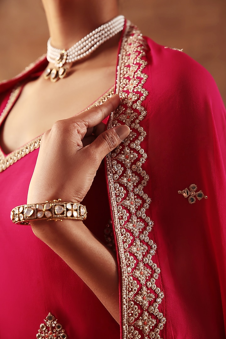 Magenta Viscose Georgette Cutdana Work Wedding Sharara Set by MeenaGurnam at Pernia's Pop Up Shop