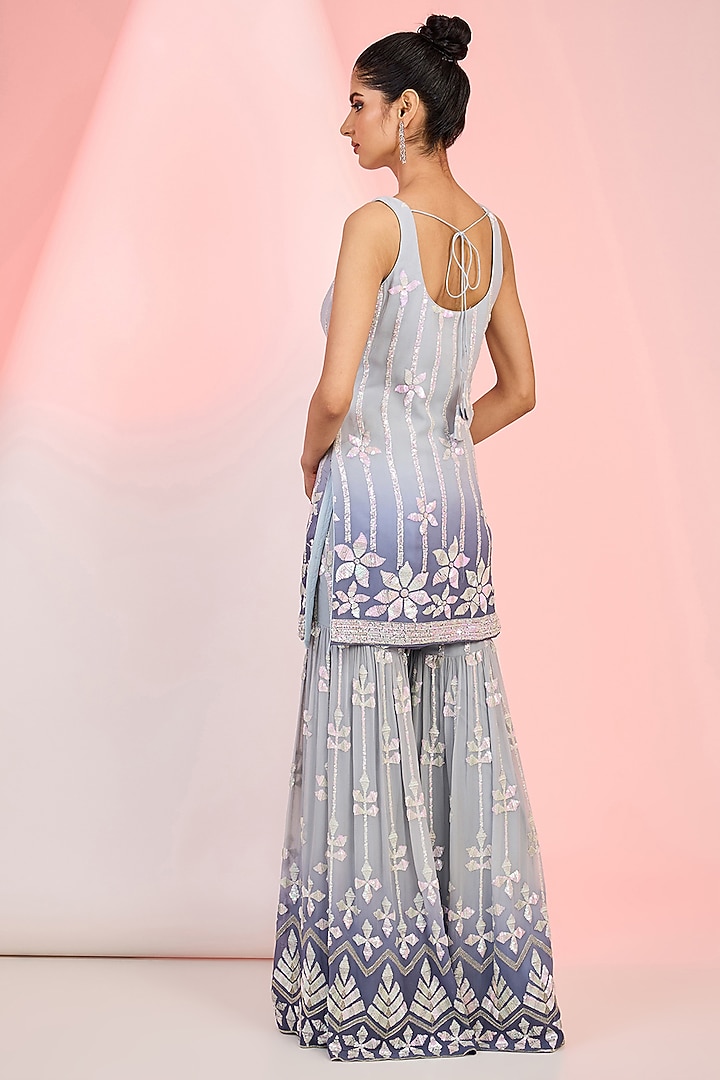 Grey Ombre Georgette Sequins Embroidered Party Wear Sharara Set by MeenaGurnam at Pernia's Pop Up Shop
