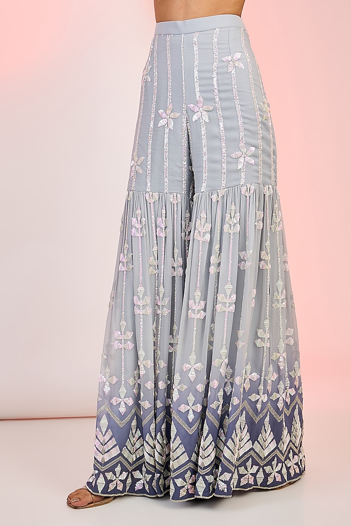 Grey Ombre Georgette Sequins Embroidered Party Wear Sharara Set by MeenaGurnam at Pernia's Pop Up Shop