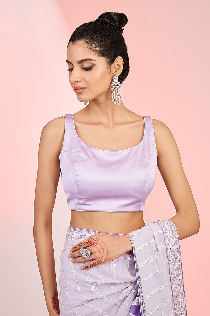 Purple Georgette Sequins Embroidered Ombre Party Wear Saree Set by MeenaGurnam at Pernia's Pop Up Shop
