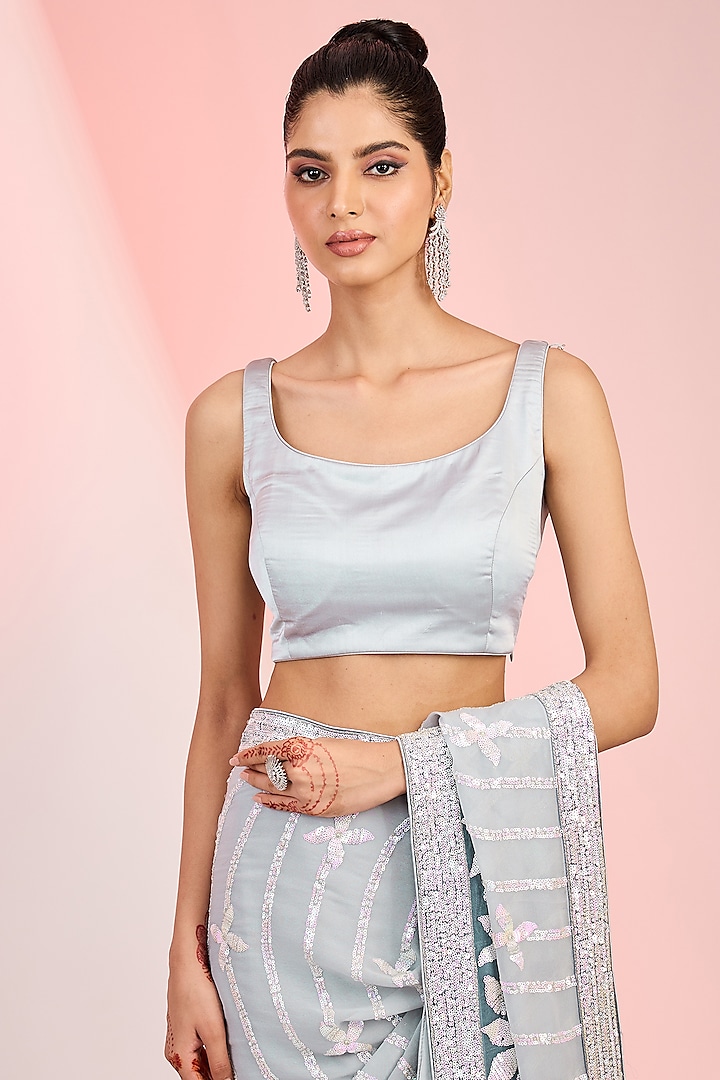 Grey Georgette Sequins Embroidered Ombre Party Wear Saree Set by MeenaGurnam at Pernia's Pop Up Shop