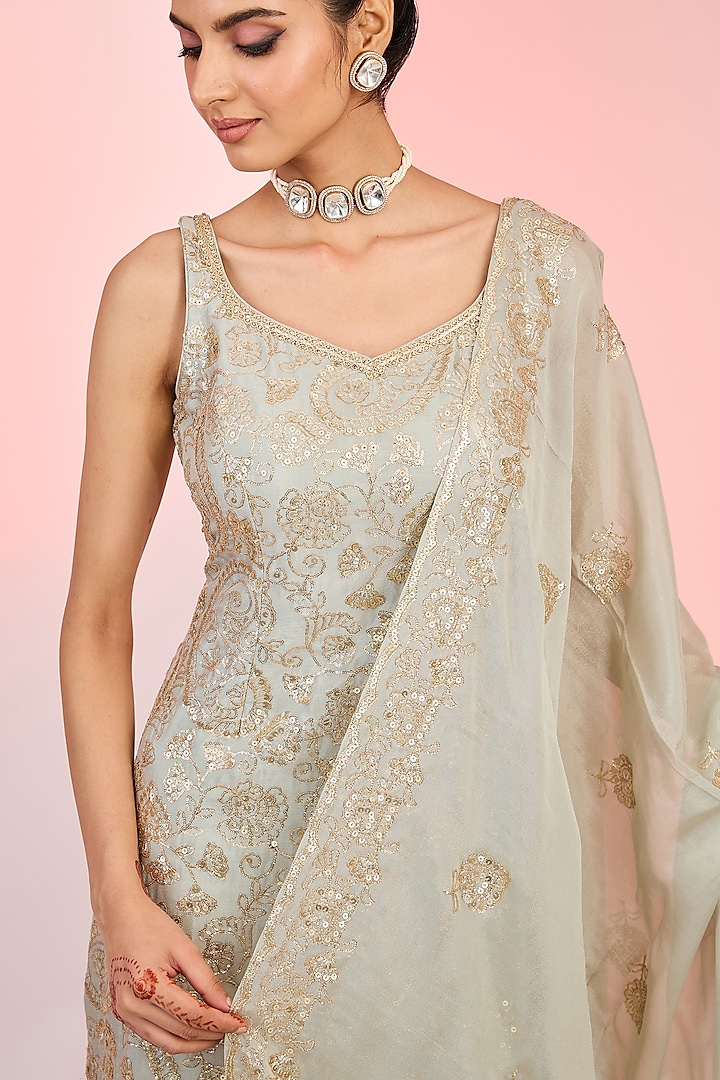 Pista Green Chinon Sequins Embroidered Party Wear Sharara Set by MeenaGurnam at Pernia's Pop Up Shop