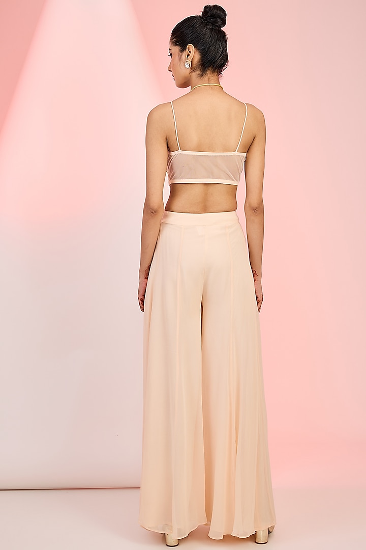 Peach Georgette Floral Hand Embellished Party Wear Sharara Set by MeenaGurnam at Pernia's Pop Up Shop