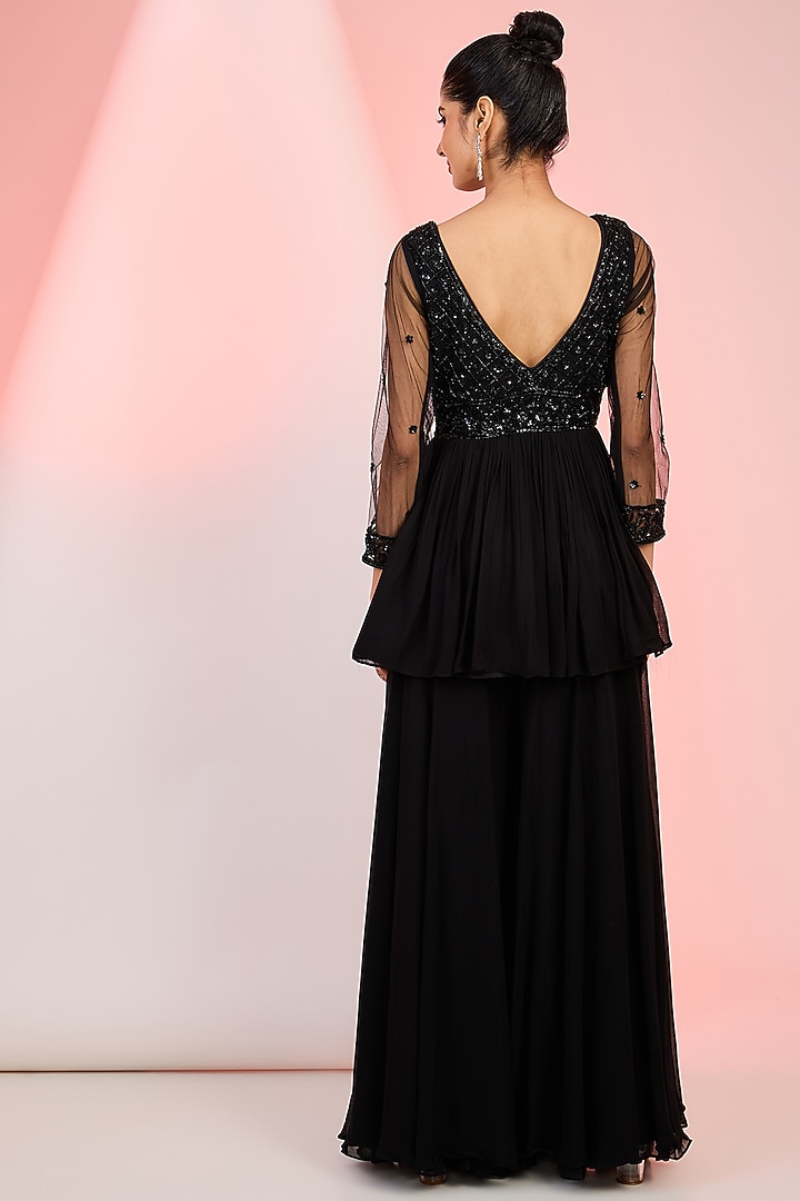 Black Georgette Party Wear Sharara Set by MeenaGurnam at Pernia's Pop Up Shop