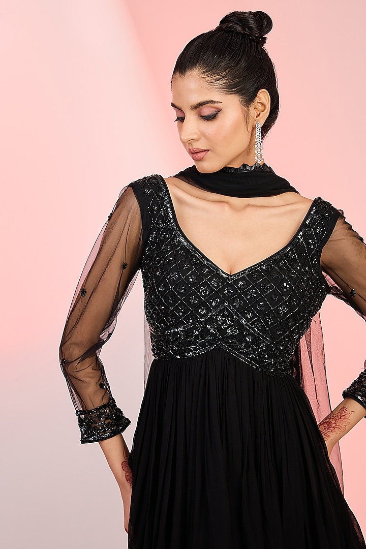 Black Georgette Party Wear Sharara Set by MeenaGurnam at Pernia's Pop Up Shop