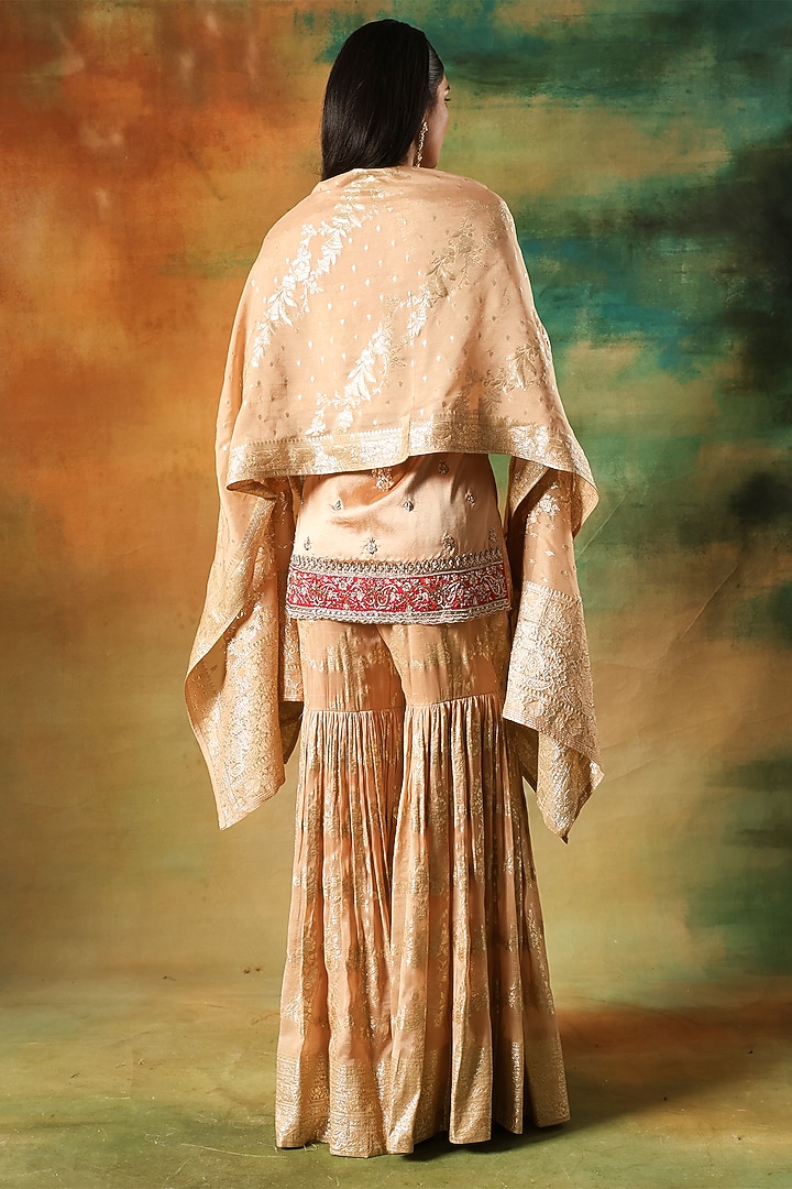 Gold Jacquard Hand Embroidered Wedding Sharara Set by MeenaGurnam at Pernia's Pop Up Shop