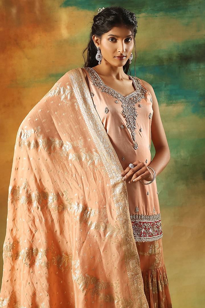 Gold Jacquard Hand Embroidered Wedding Sharara Set by MeenaGurnam at Pernia's Pop Up Shop