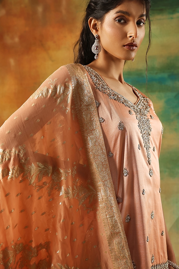 Gold Jacquard Hand Embroidered Wedding Sharara Set by MeenaGurnam at Pernia's Pop Up Shop