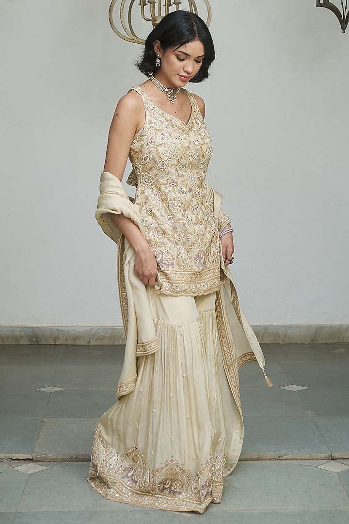 Yellow Tissue Gharara Set by MeenaGurnam at Pernia's Pop Up Shop