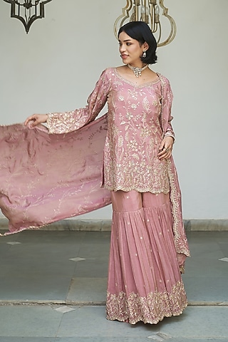 Lavender Tissue Gharara Set by MeenaGurnam