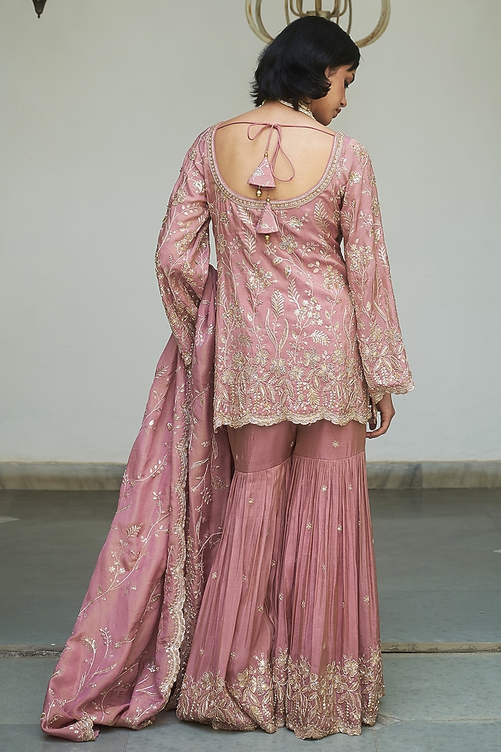 Lavender Tissue Gharara Set by MeenaGurnam at Pernia's Pop Up Shop