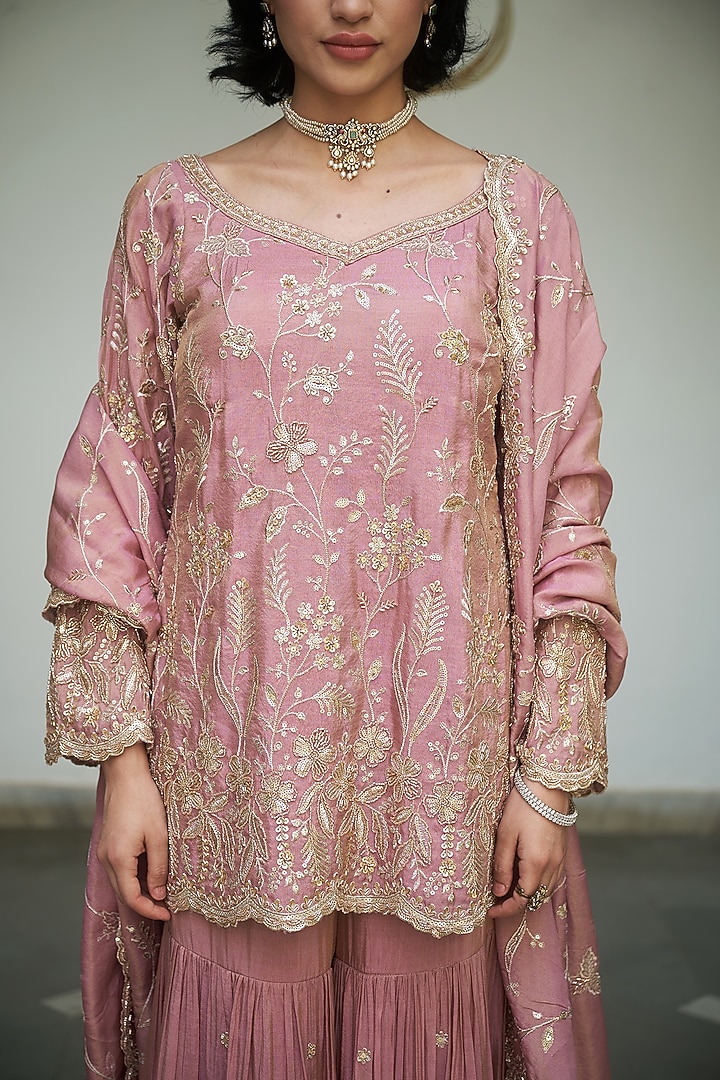 Lavender Tissue Gharara Set by MeenaGurnam at Pernia's Pop Up Shop
