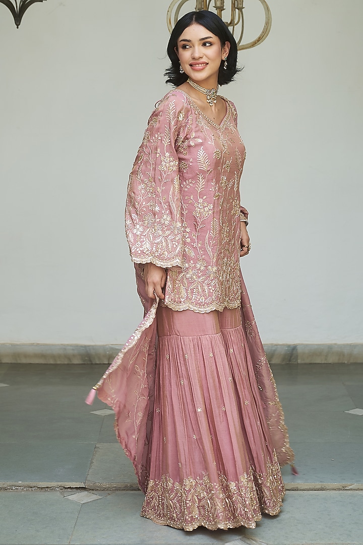 Lavender Tissue Gharara Set by MeenaGurnam at Pernia's Pop Up Shop