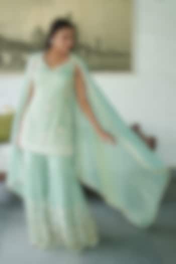 Ice Blue Tissue Gharara Set by MeenaGurnam at Pernia's Pop Up Shop
