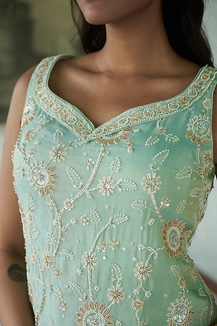 Ice Blue Tissue Gharara Set by MeenaGurnam at Pernia's Pop Up Shop