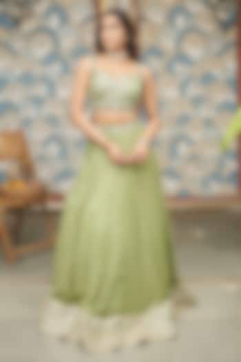 Pista Green Georgette Dori Embellished Wedding Lehenga Set by MeenaGurnam at Pernia's Pop Up Shop