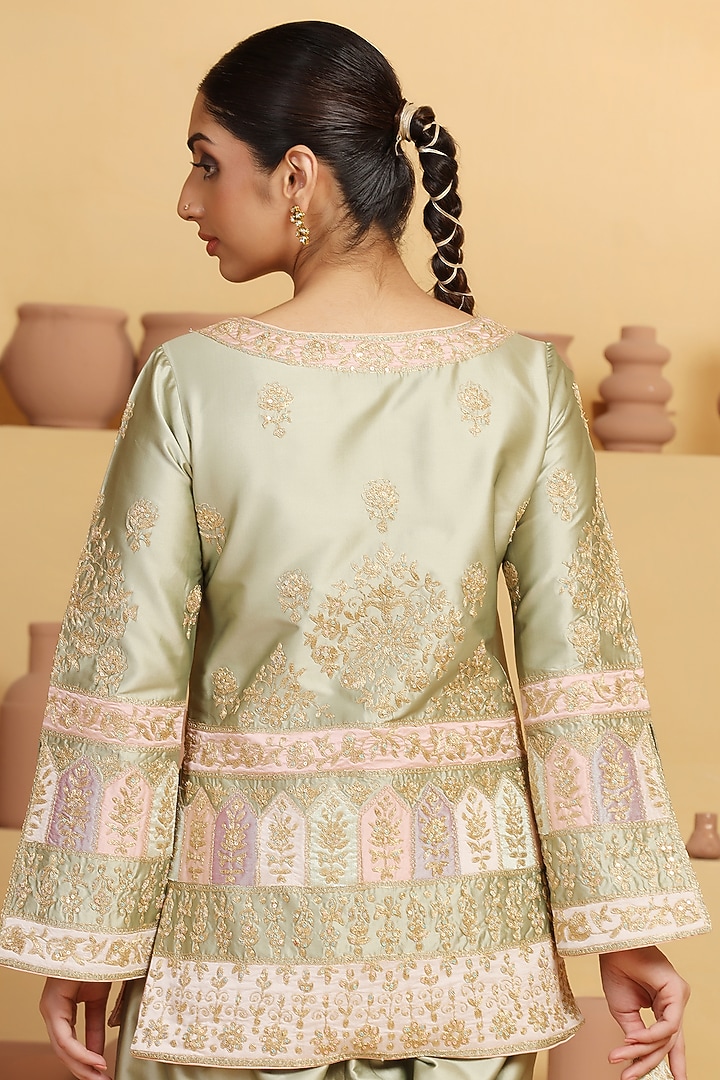 Sea Green Art Silk Sequins & Cutdana Work Kurta Set by MeenaGurnam at Pernia's Pop Up Shop