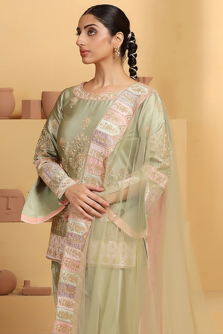 Sea Green Art Silk Sequins & Cutdana Work Kurta Set by MeenaGurnam at Pernia's Pop Up Shop