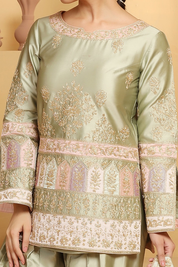 Sea Green Art Silk Sequins & Cutdana Work Kurta Set by MeenaGurnam at Pernia's Pop Up Shop