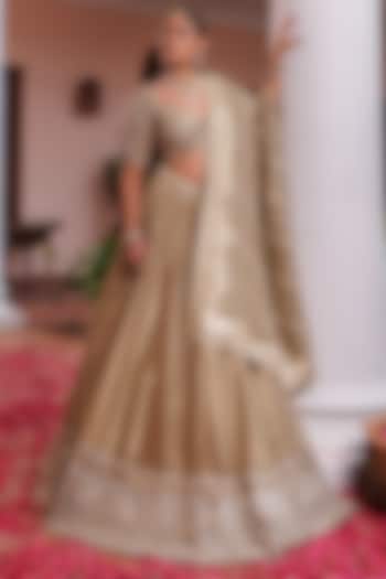 Sage Green Tissue Mirror Embroidered Wedding Lehenga Set by MeenaGurnam at Pernia's Pop Up Shop