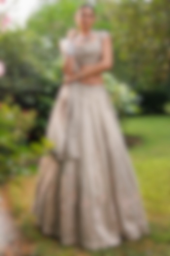 Ivory Kanchipuram Floral Embroidered Wedding Lehenga Set by MeenaGurnam at Pernia's Pop Up Shop