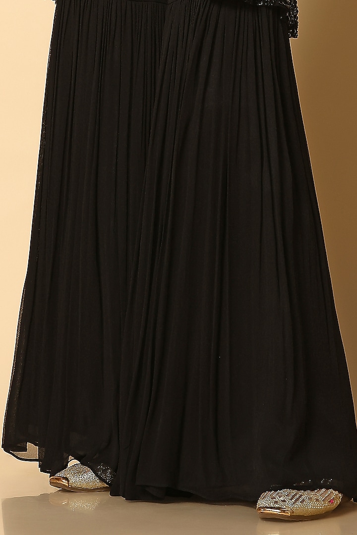 Black Viscose Georgette Wedding Sharara Set by MeenaGurnam at Pernia's Pop Up Shop