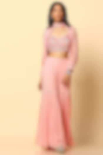 Pink Viscose Georgette & Net Party Wear Sharara Set by MeenaGurnam at Pernia's Pop Up Shop